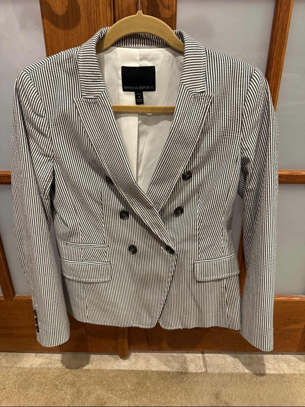 Banana Republic Black & White Pinstripe Double-Breasted Blazer​